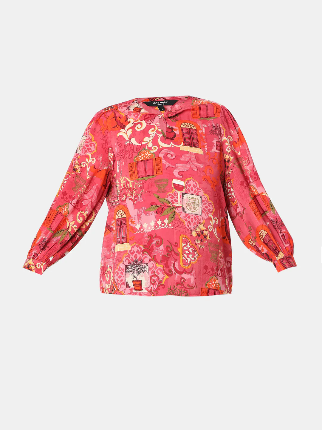 Curve Red Printed Top - Image 7