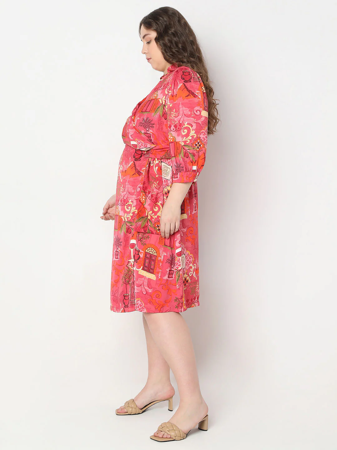 Curve Red Printed Wrap Dress - Image 3