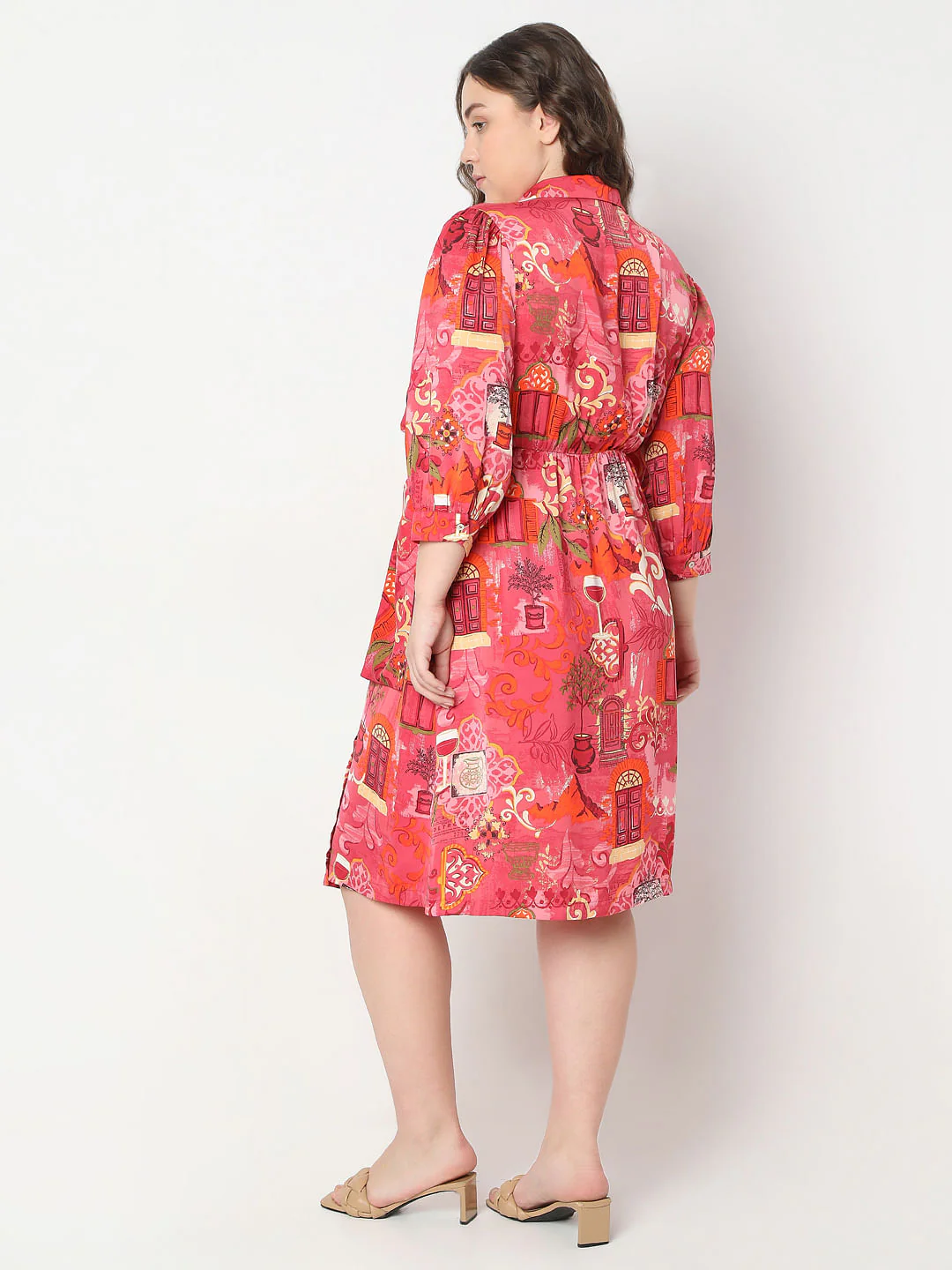 Curve Red Printed Wrap Dress - Image 4