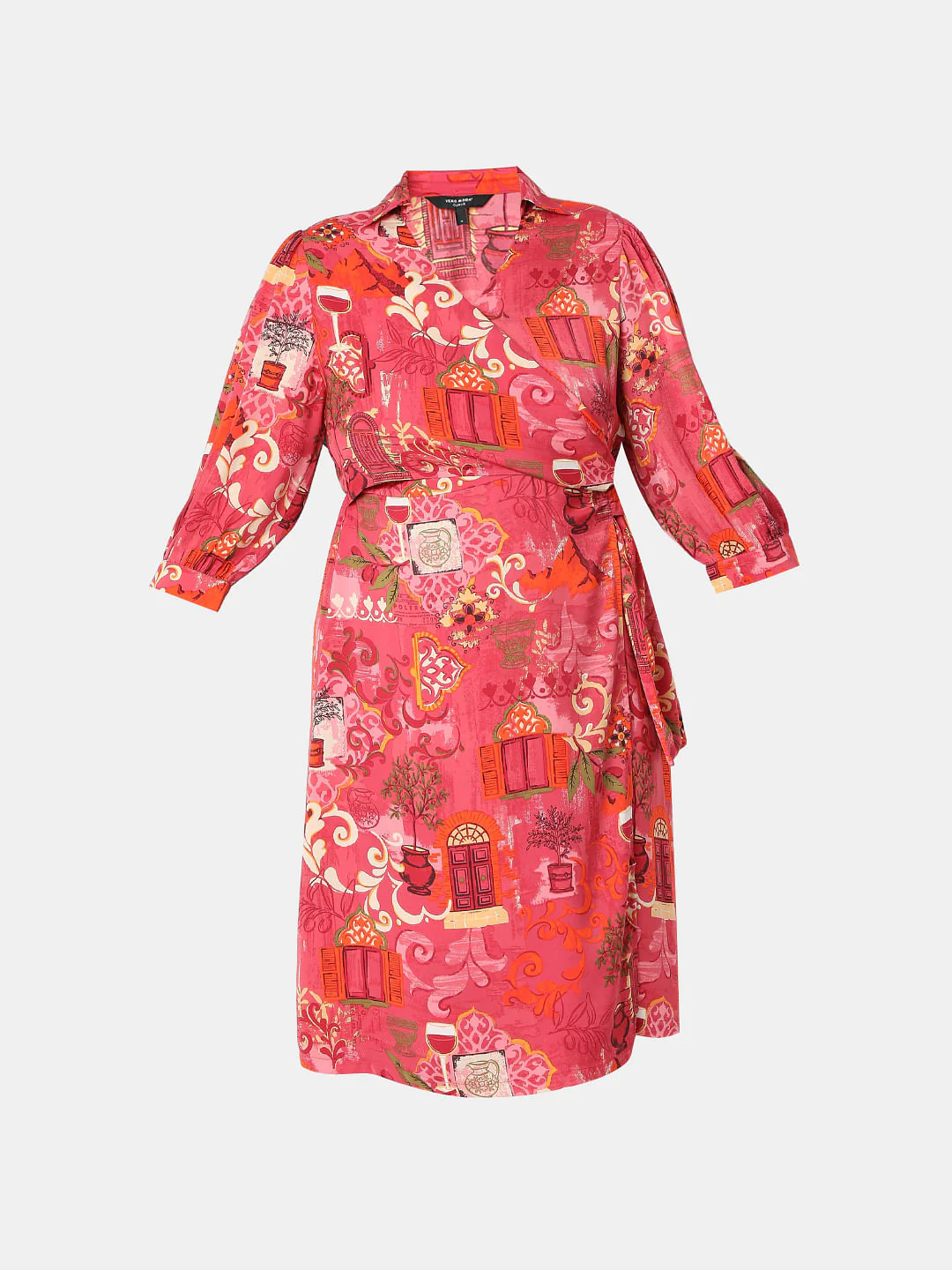 Curve Red Printed Wrap Dress - Image 7