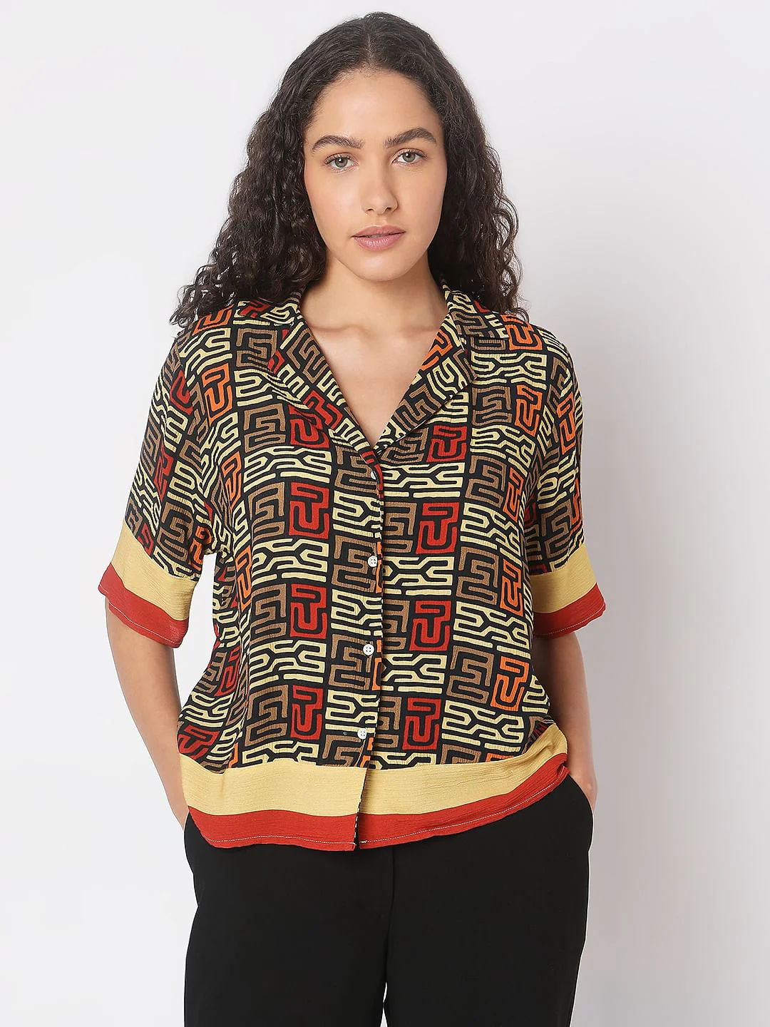 Brown Abstract Print Shirt - Image 2