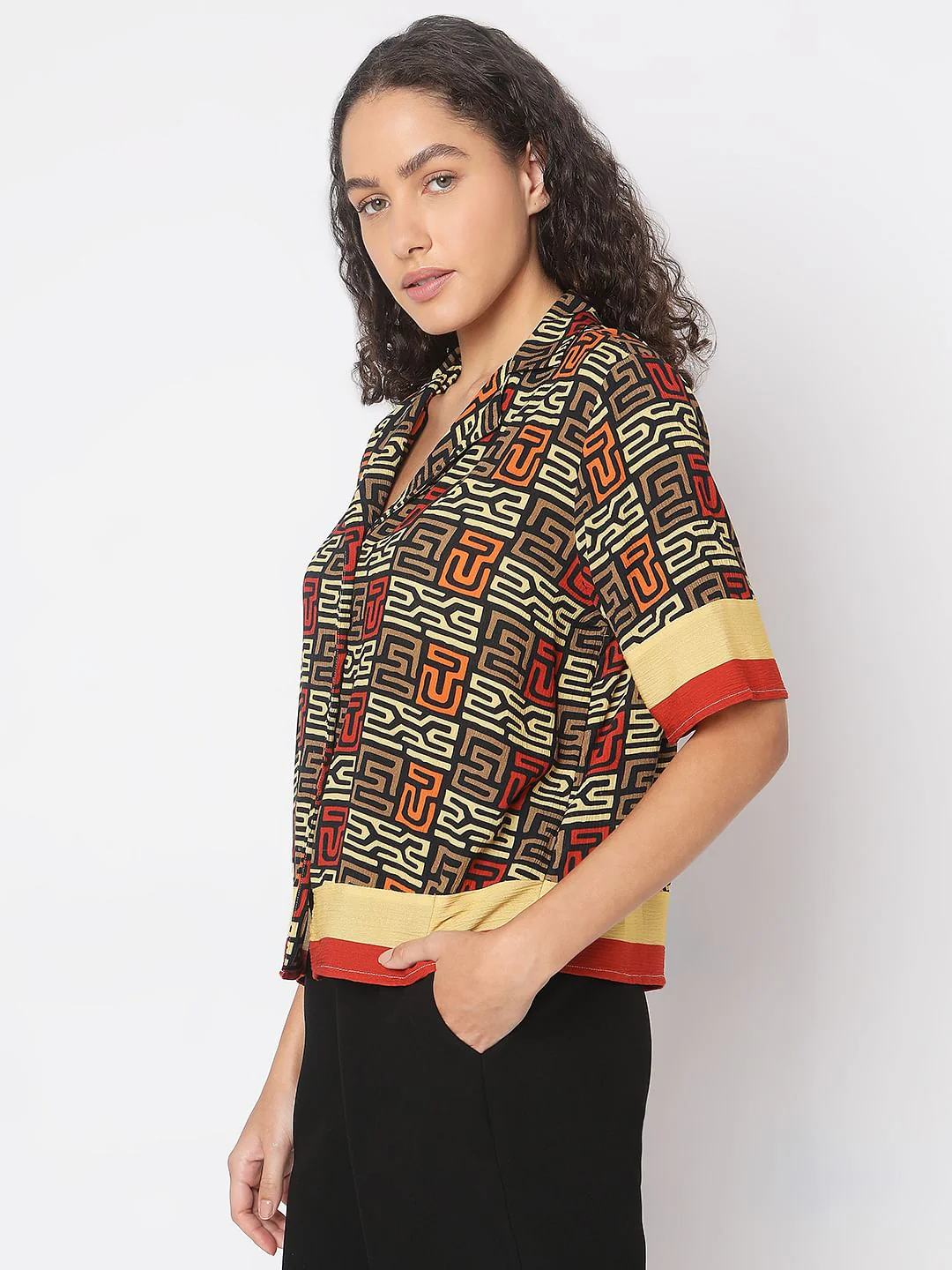 Brown Abstract Print Shirt - Image 3