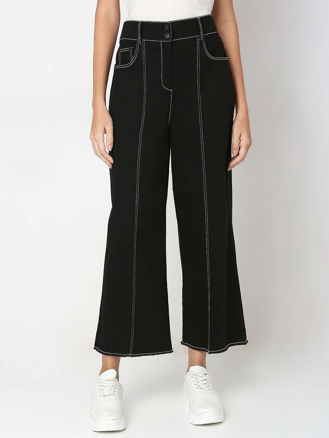 Black Wide Leg Stich Line Jeans - Image 2