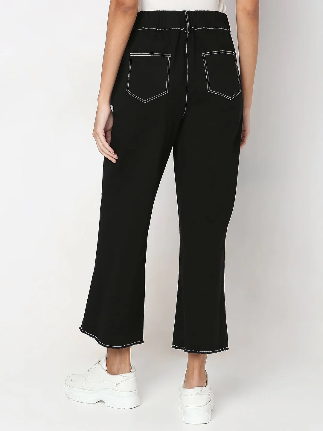 Black Wide Leg Stich Line Jeans - Image 4