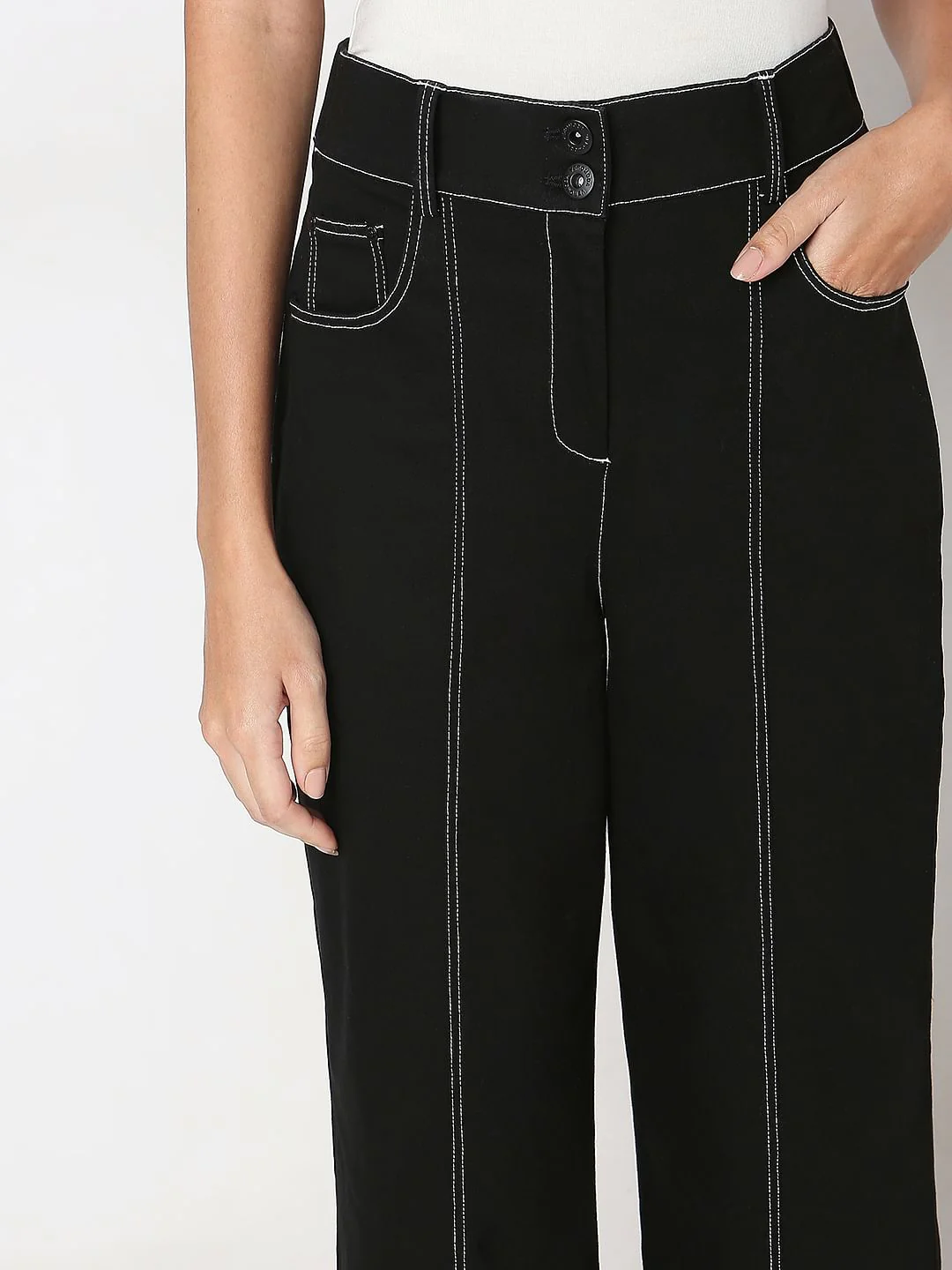 Black Wide Leg Stich Line Jeans - Image 6