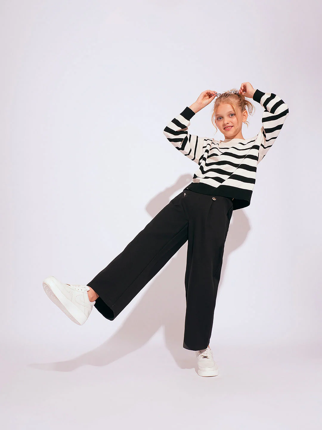 Girls Black Button Detail Pants