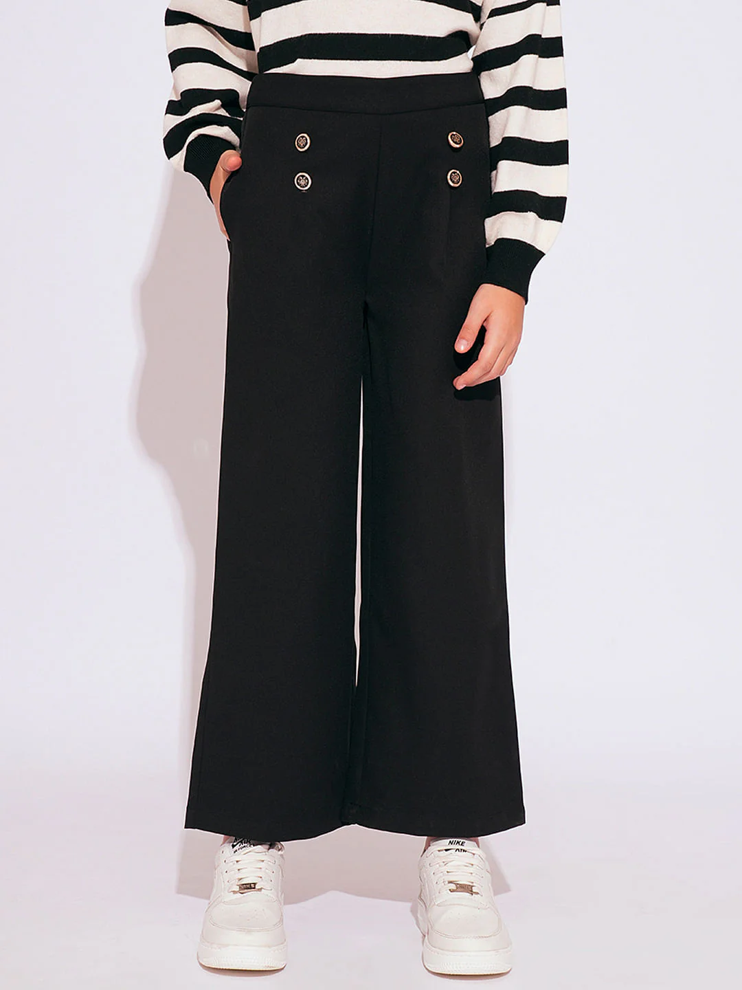 Girls Black Button Detail Pants - Image 2