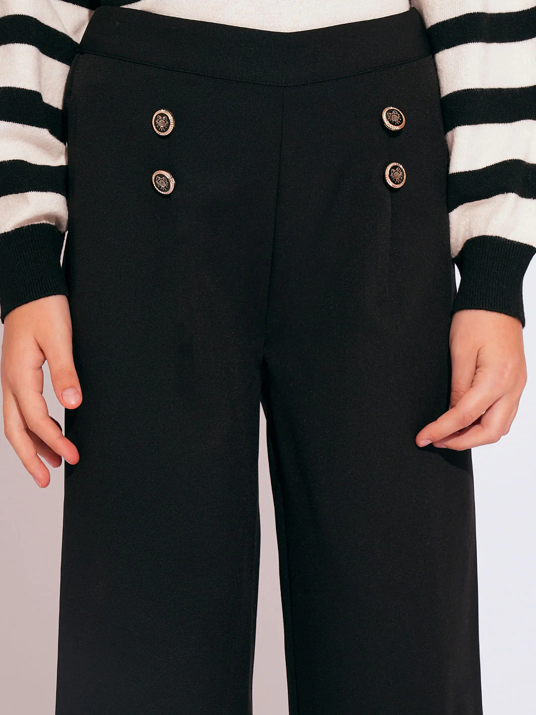 Girls Black Button Detail Pants - Image 4