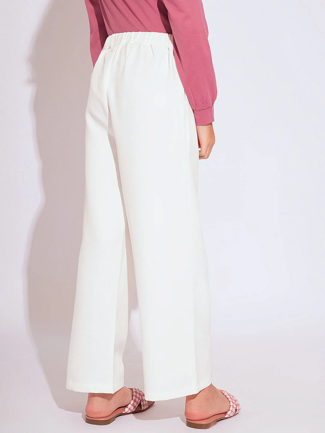 Girls White Button Detail Pants - Image 3