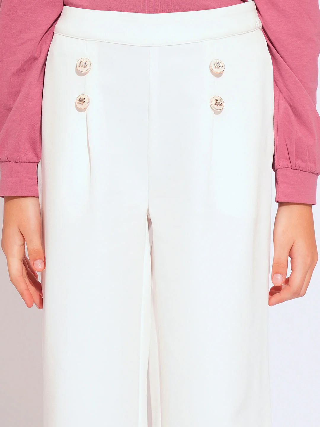 Girls White Button Detail Pants - Image 4