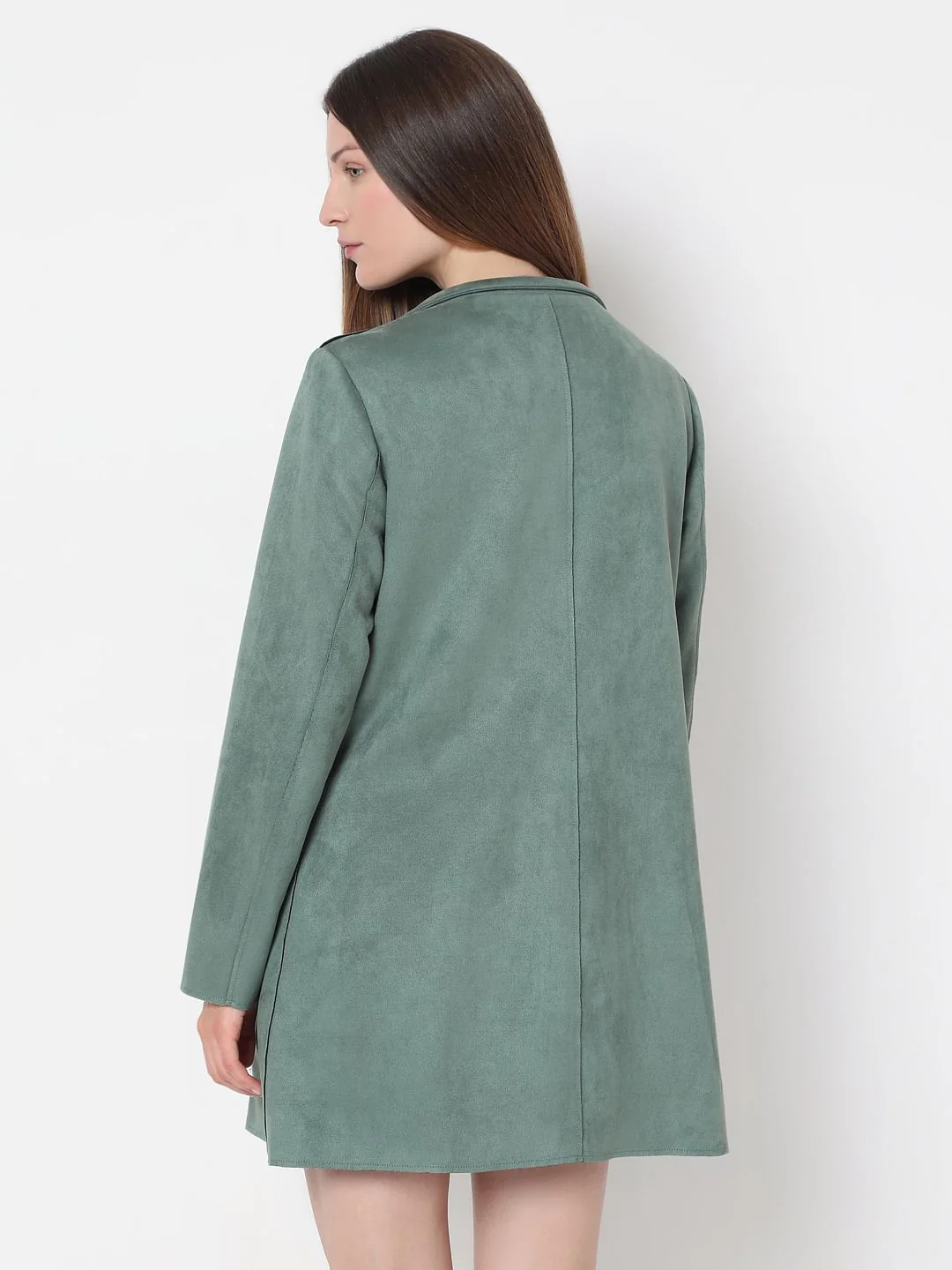 Dark Green Long Suede Jacket - Image 4