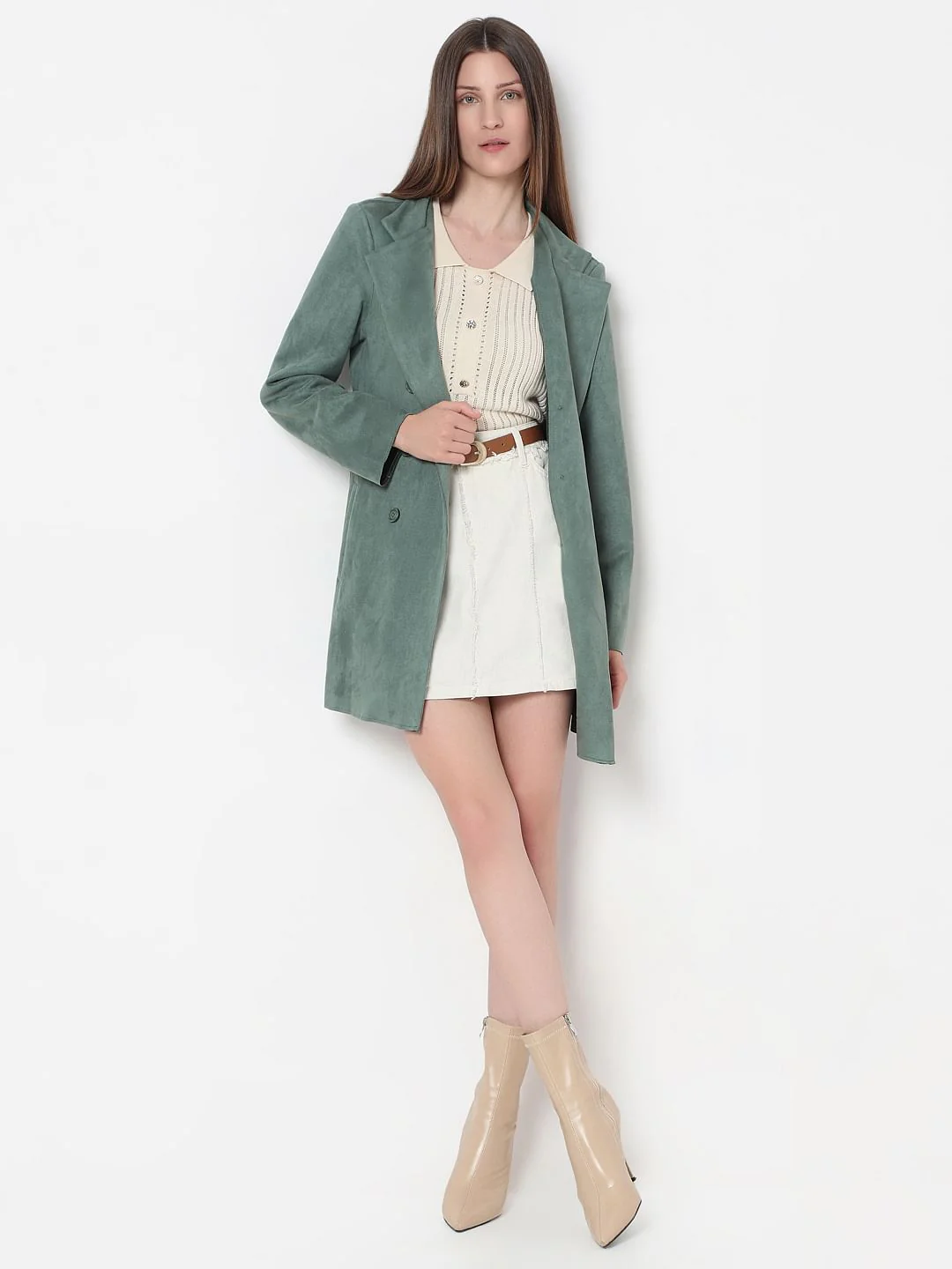 Dark Green Long Suede Jacket - Image 5