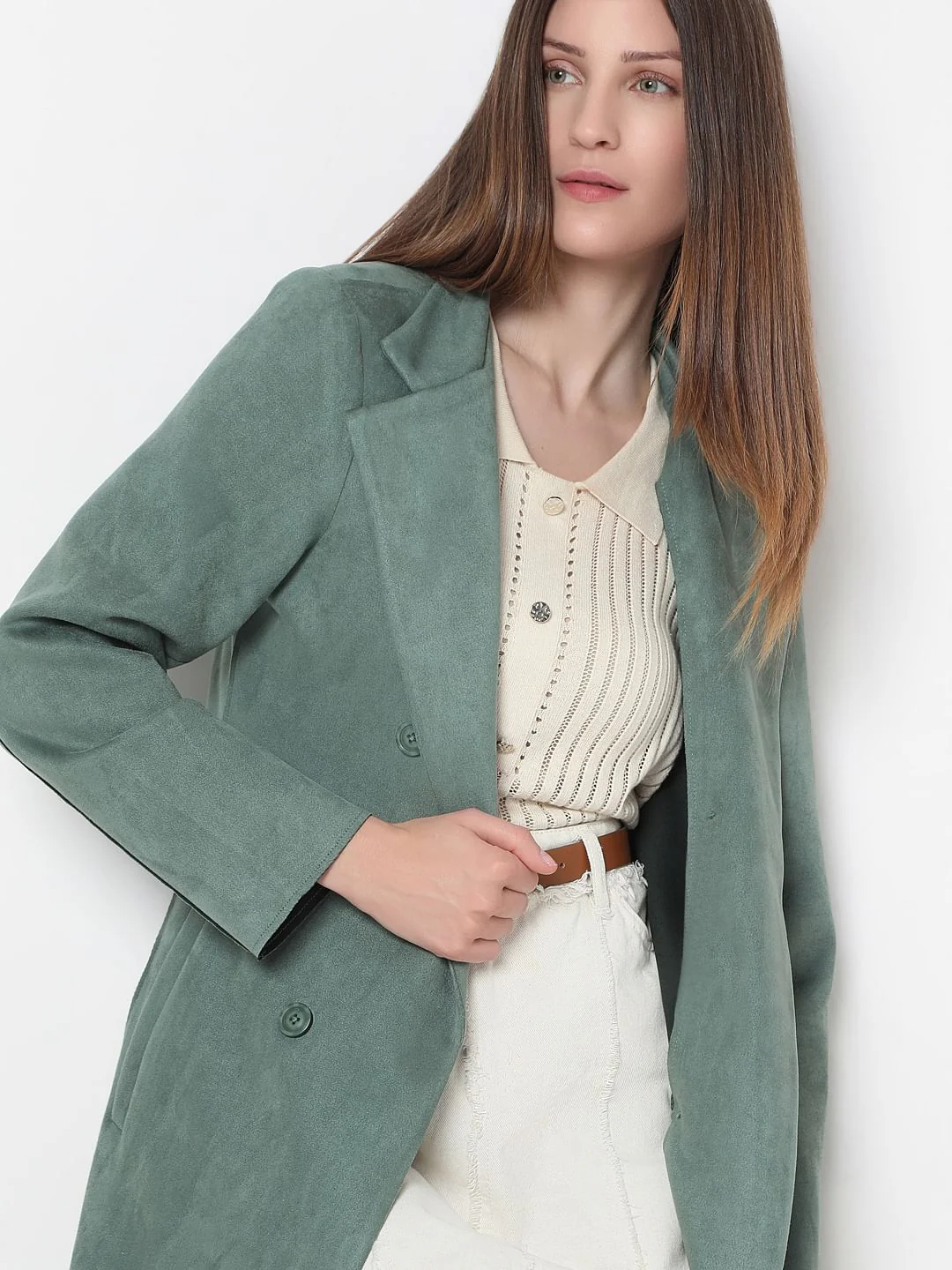 Dark Green Long Suede Jacket - Image 6