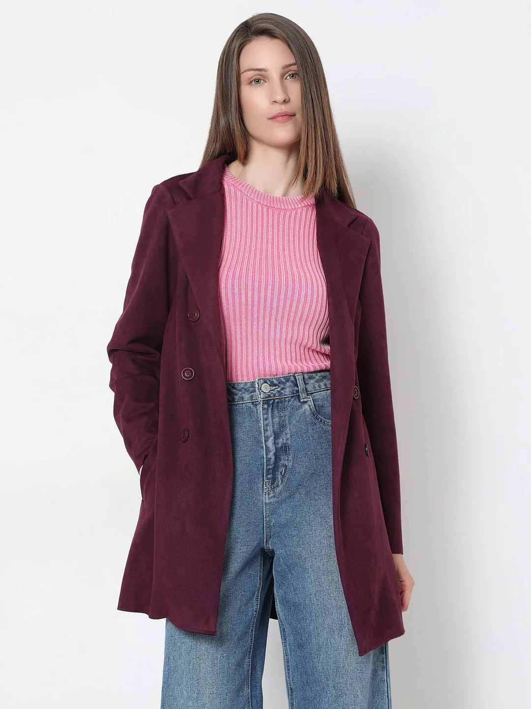 Purple Suede Long Coat - Image 2