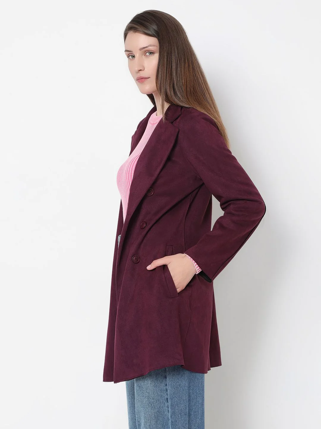 Purple Suede Long Coat - Image 3