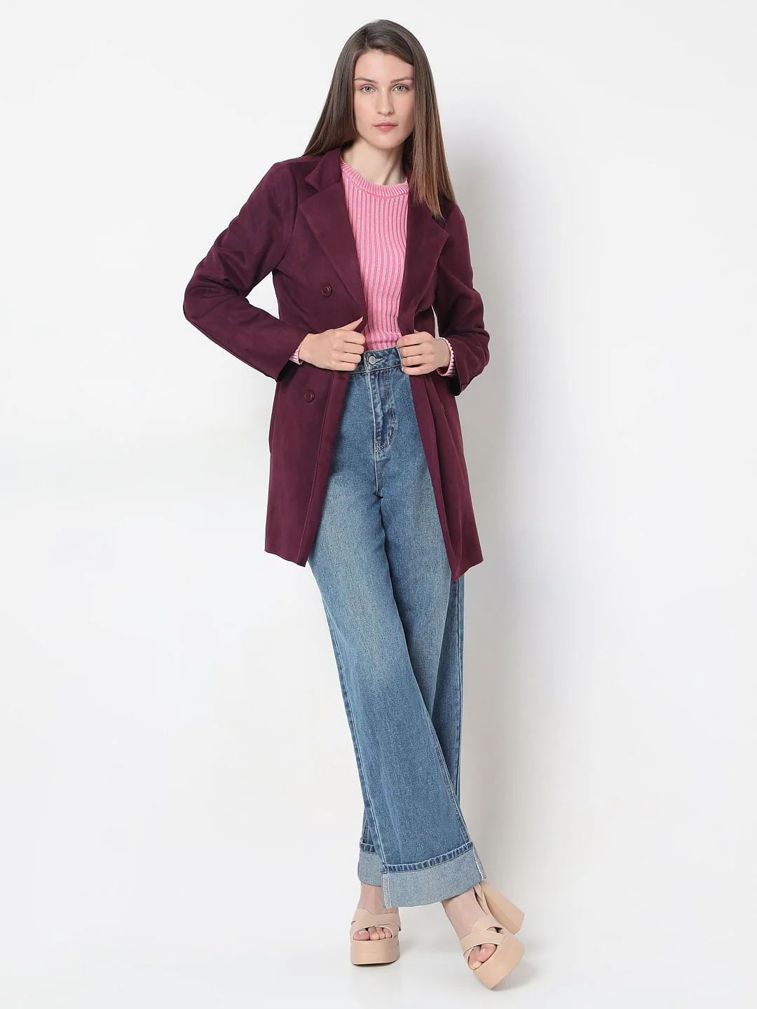Purple Suede Long Coat - Image 5