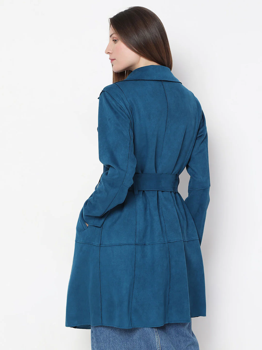 Blue Suede Long Coat - Image 4