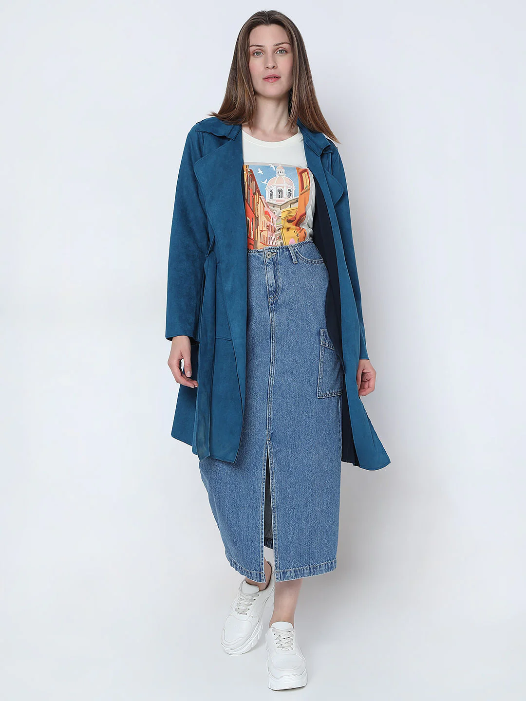 Blue Suede Long Coat - Image 5