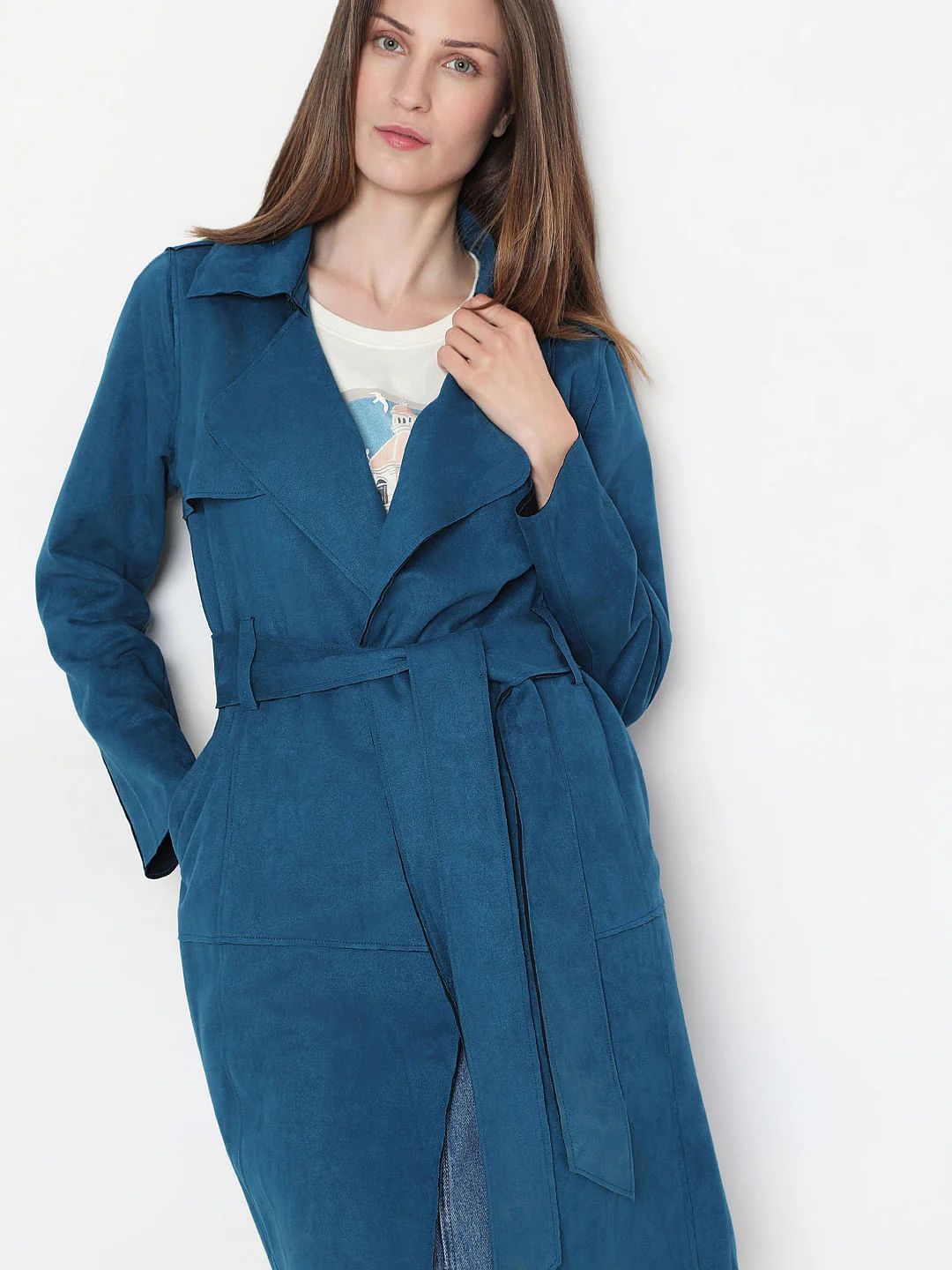 Blue Suede Long Coat - Image 6