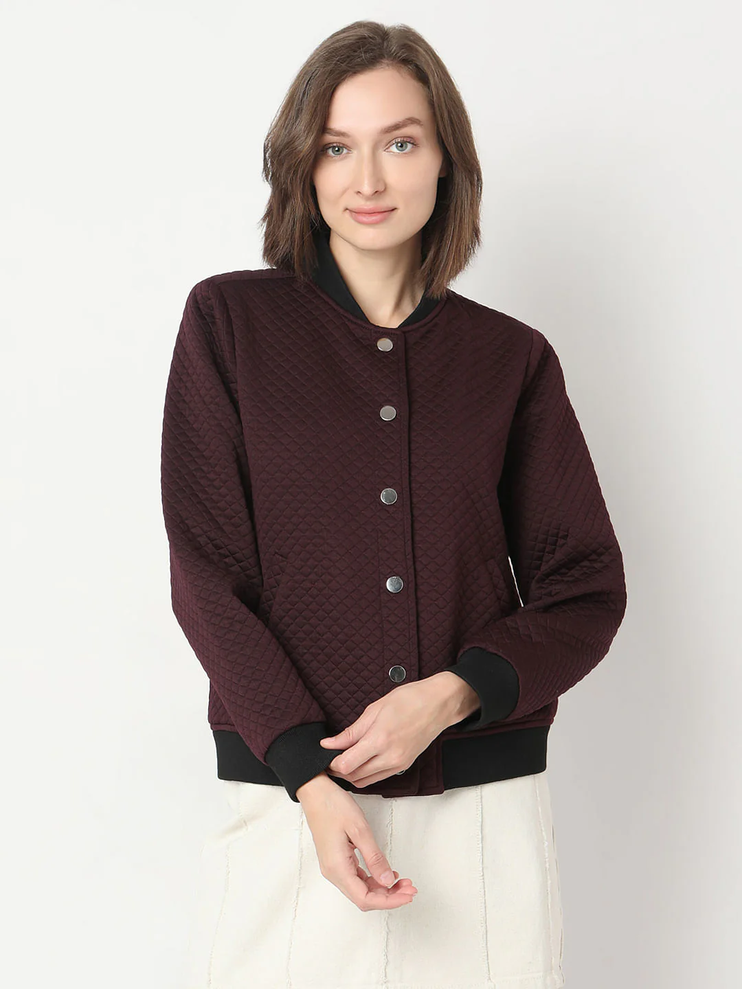 Maroon Quilted Bomber Jacket - Image 2