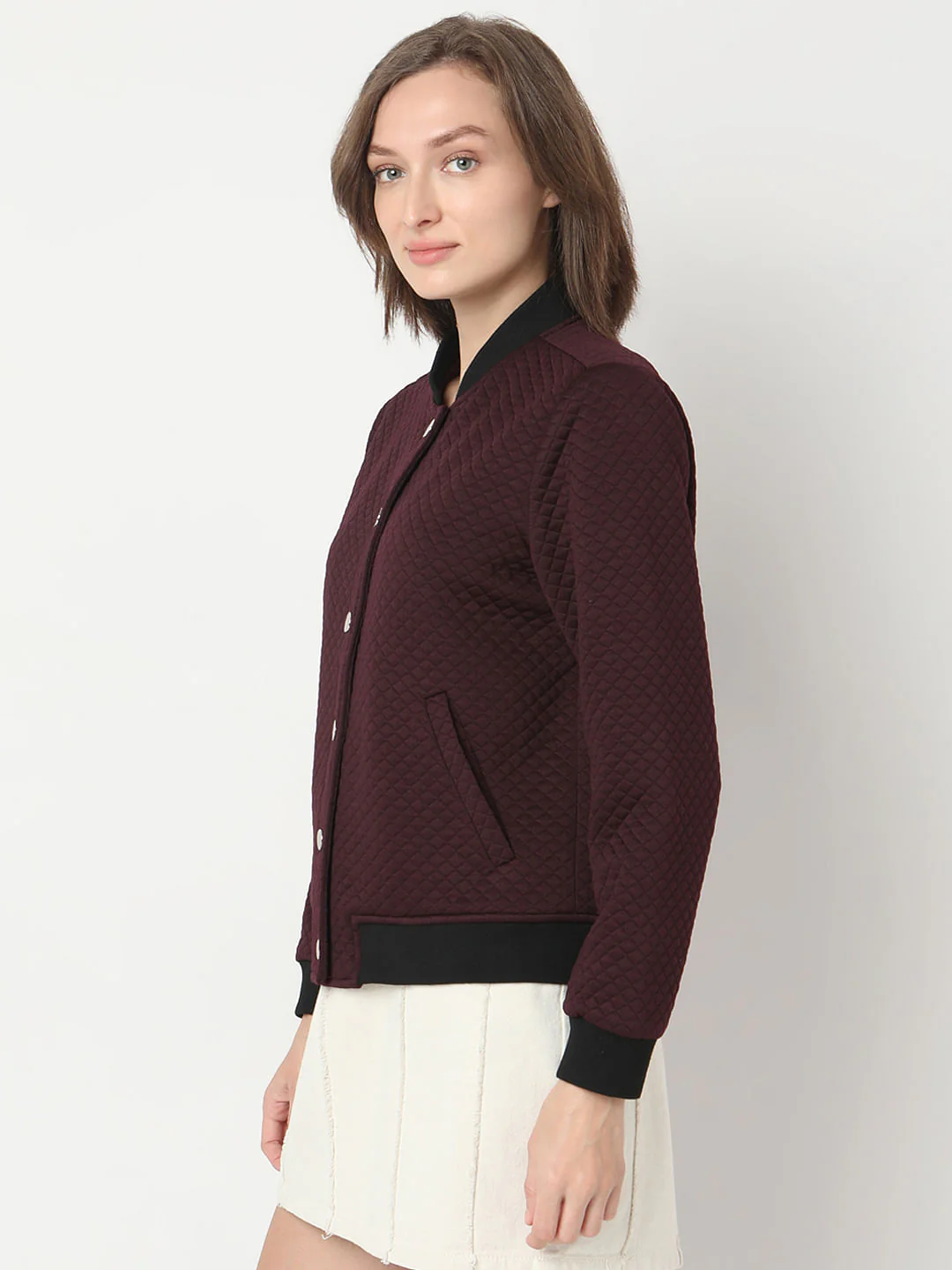 Maroon Quilted Bomber Jacket - Image 3