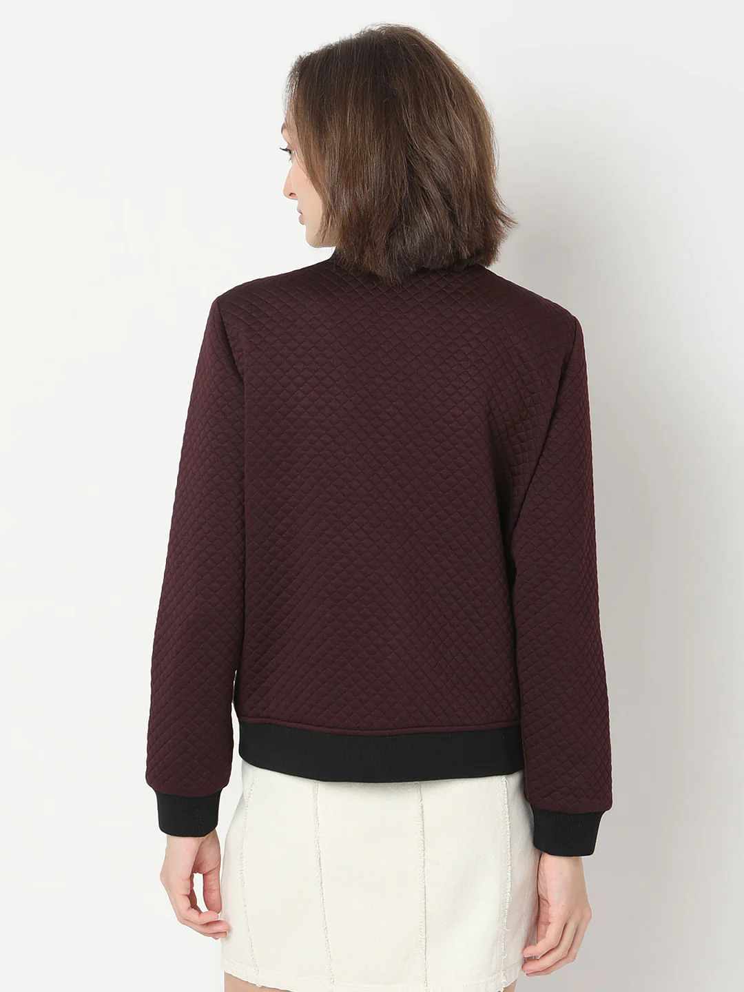 Maroon Quilted Bomber Jacket - Image 4