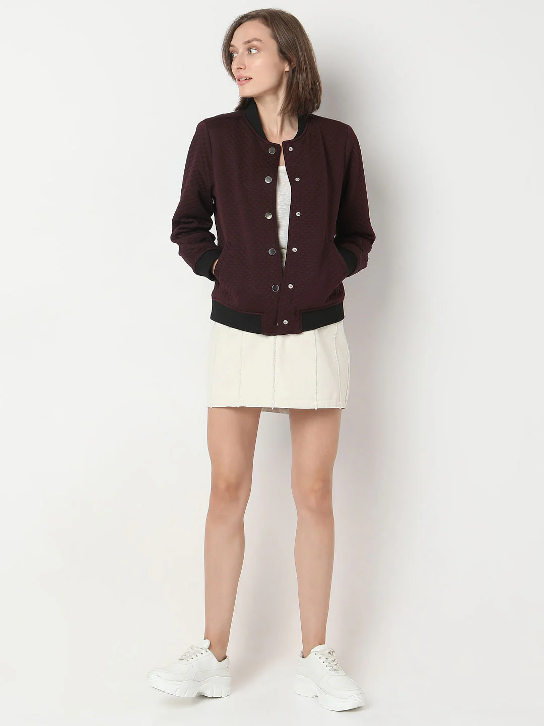 Maroon Quilted Bomber Jacket - Image 5