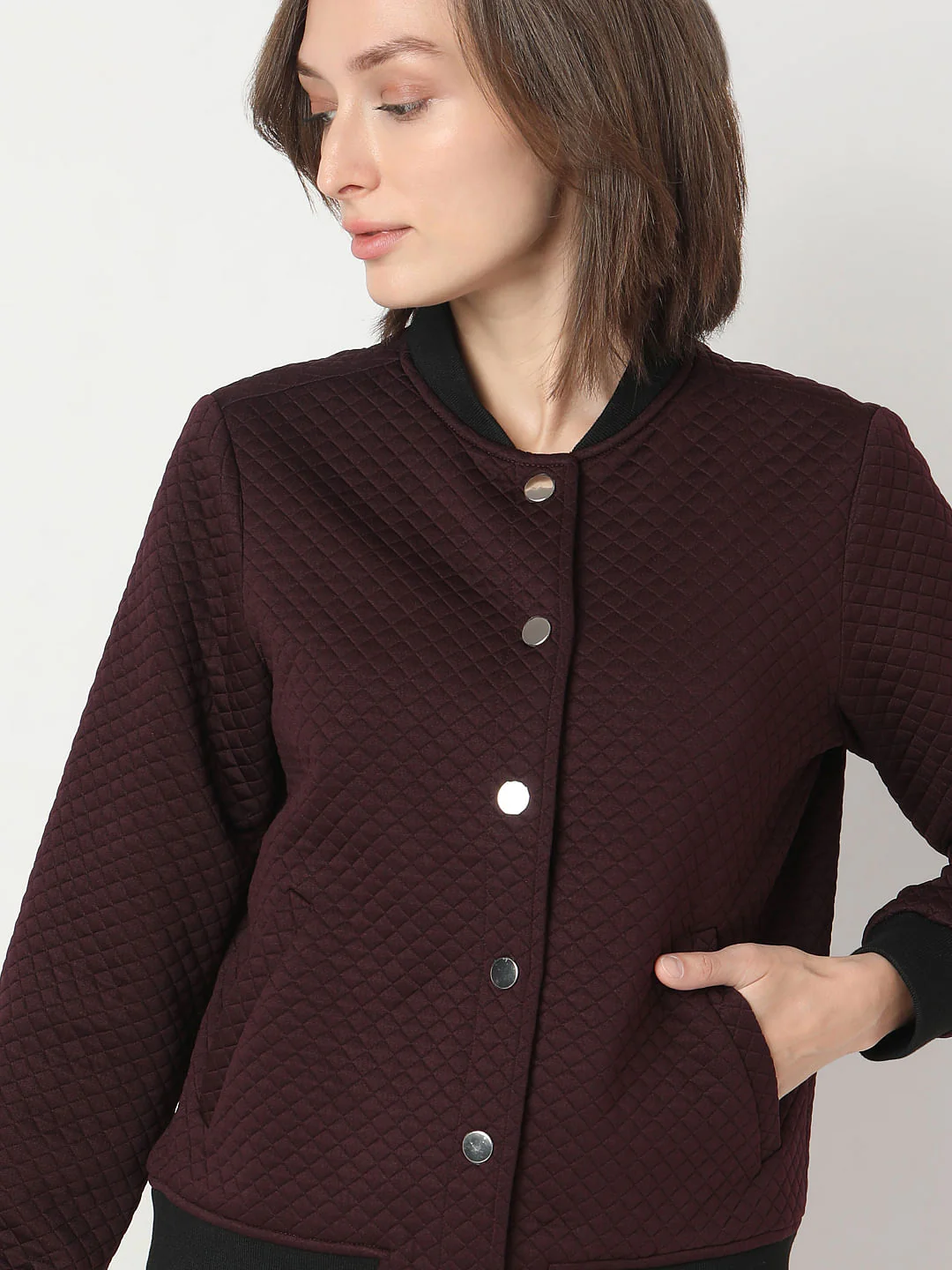 Maroon Quilted Bomber Jacket - Image 6
