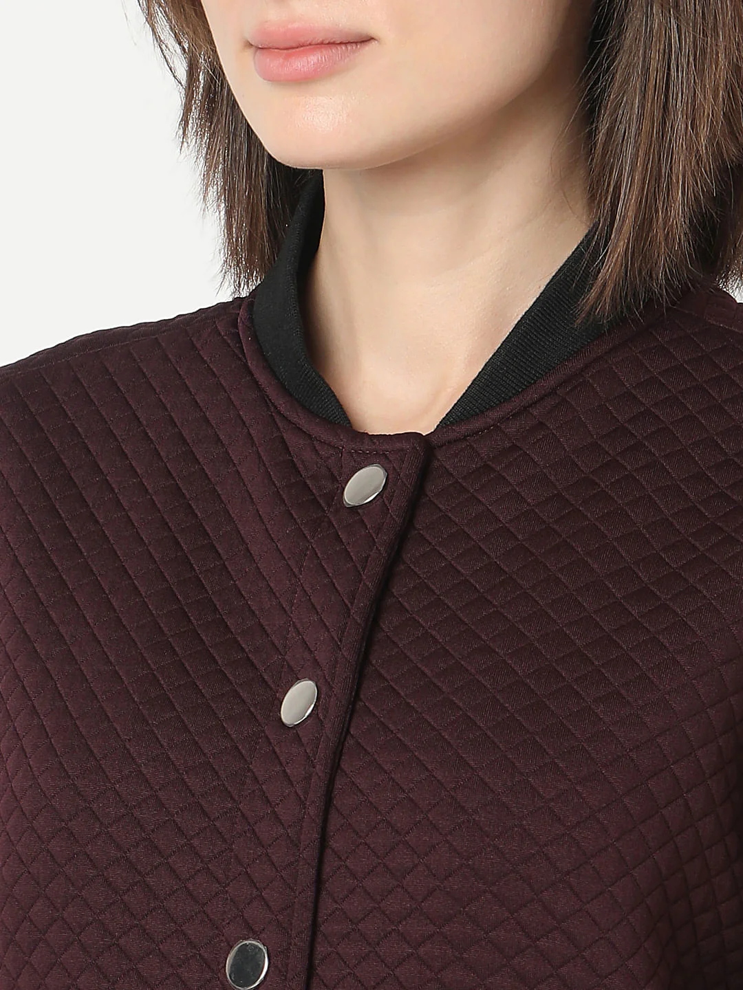 Maroon Quilted Bomber Jacket - Image 8