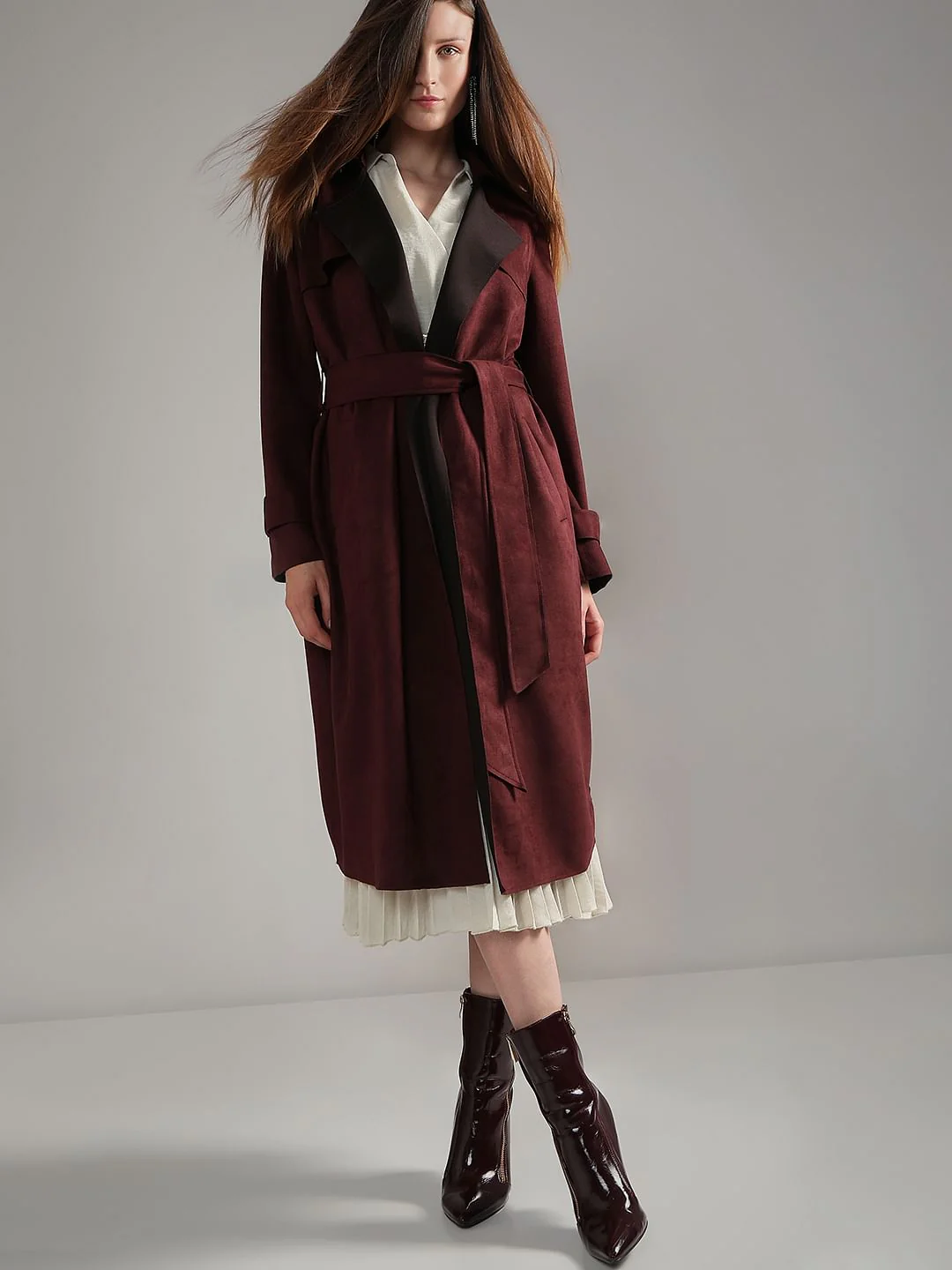Maroon Suede Long Coat