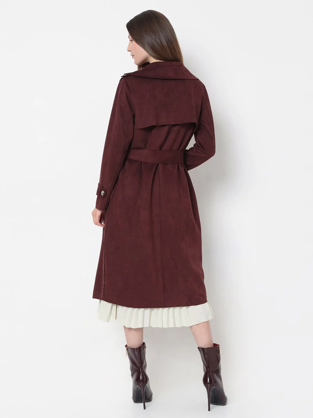 Maroon Suede Long Coat - Image 4