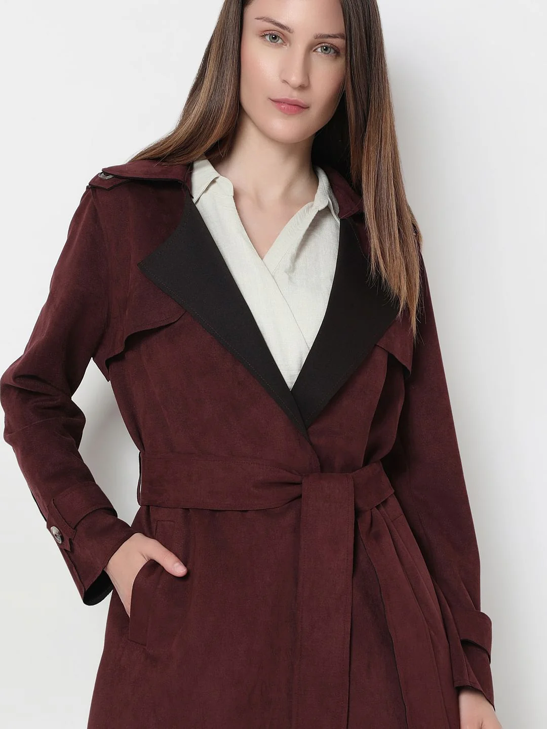 Maroon Suede Long Coat - Image 5