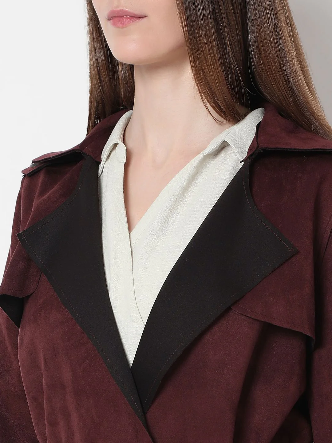 Maroon Suede Long Coat - Image 6