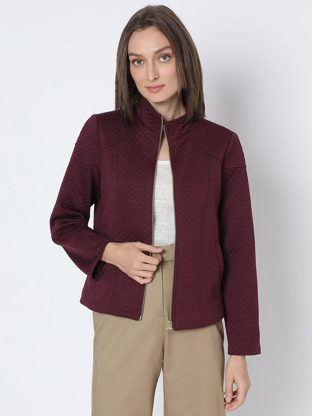 Maroon Quilted Jacket - Image 2