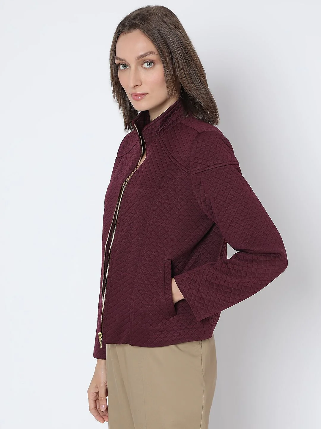 Maroon Quilted Jacket - Image 3