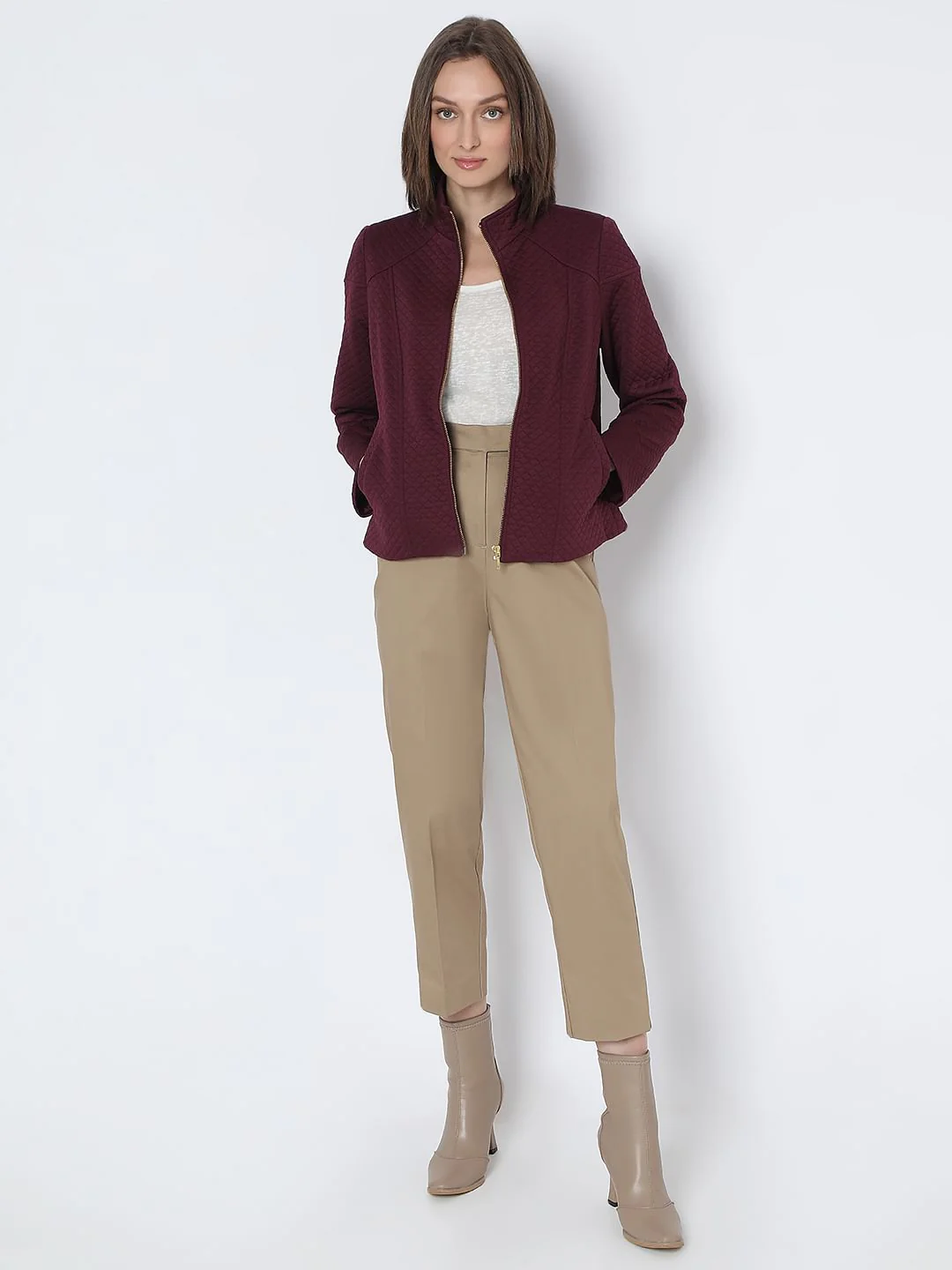 Maroon Quilted Jacket - Image 5