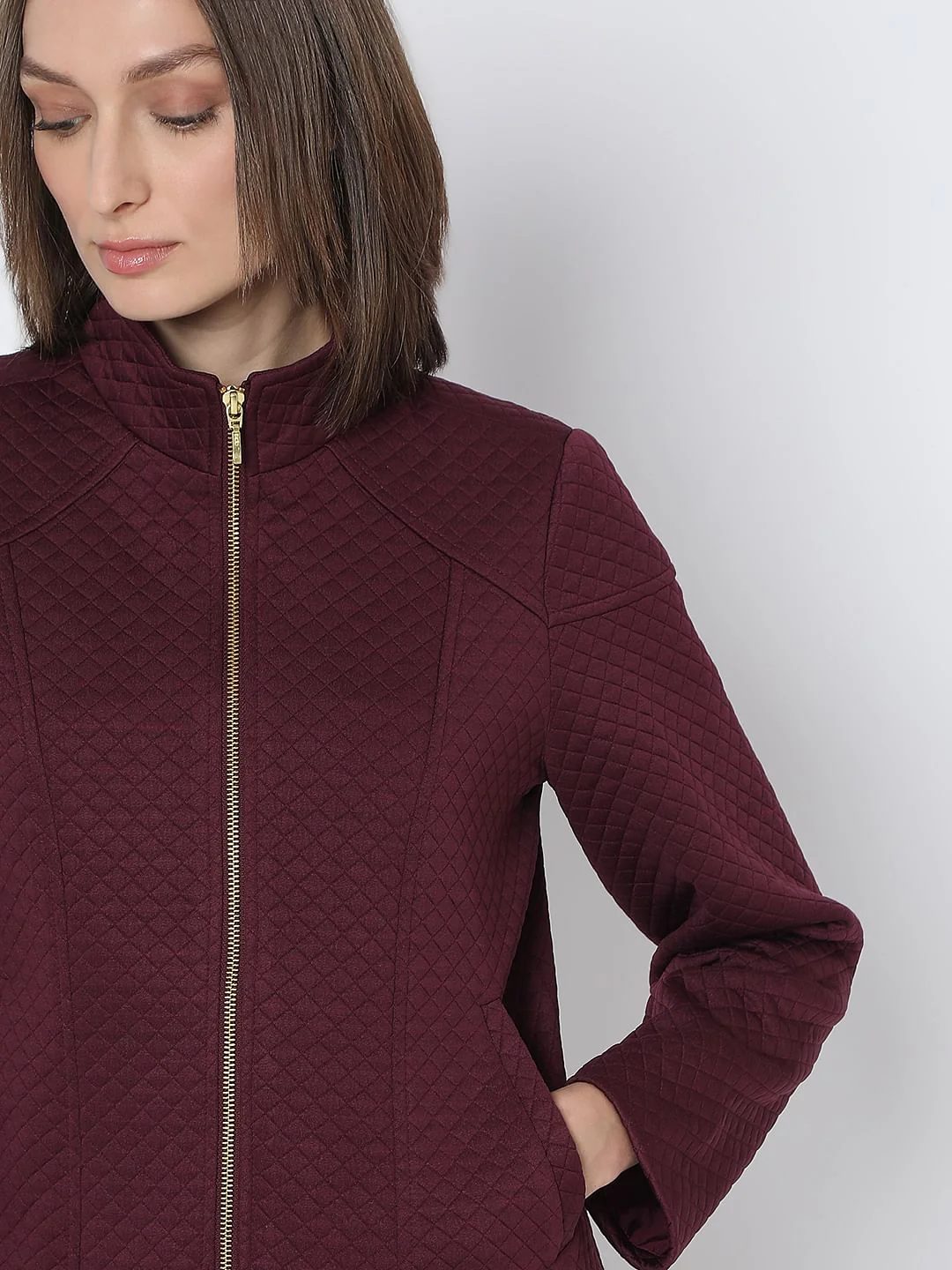 Maroon Quilted Jacket - Image 6