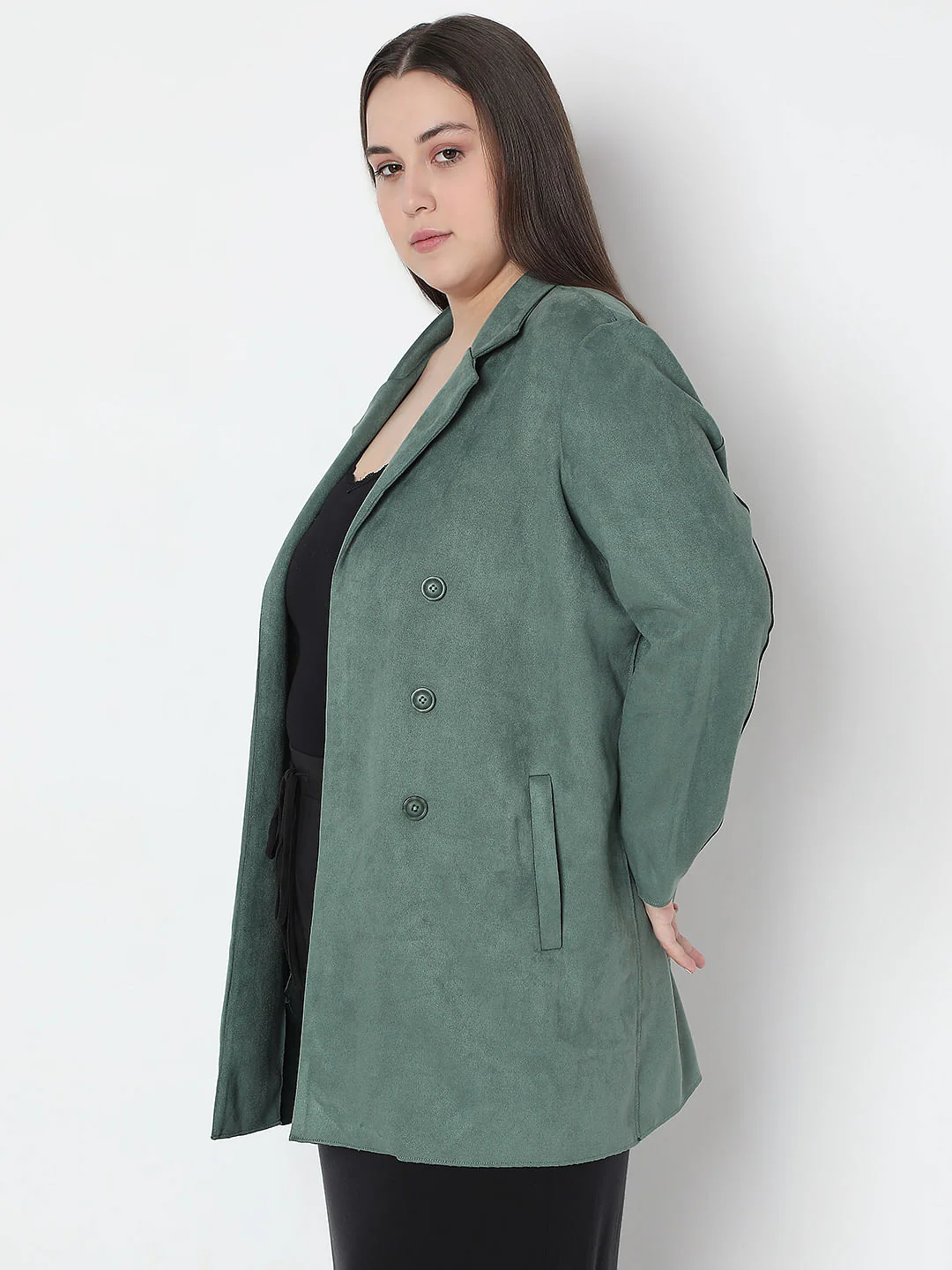 Curve Green Suede Jacket - Image 3
