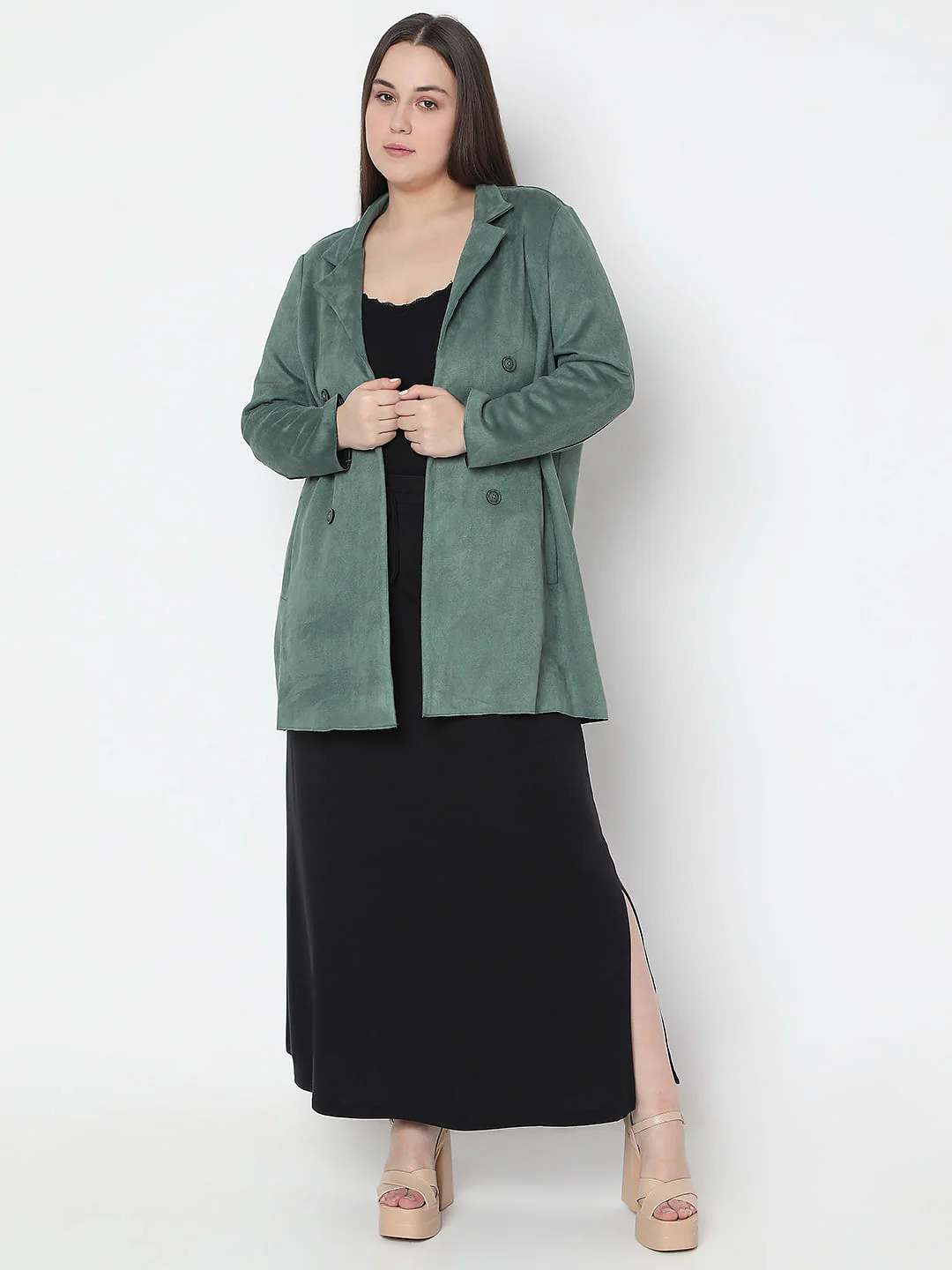 Curve Green Suede Jacket - Image 5
