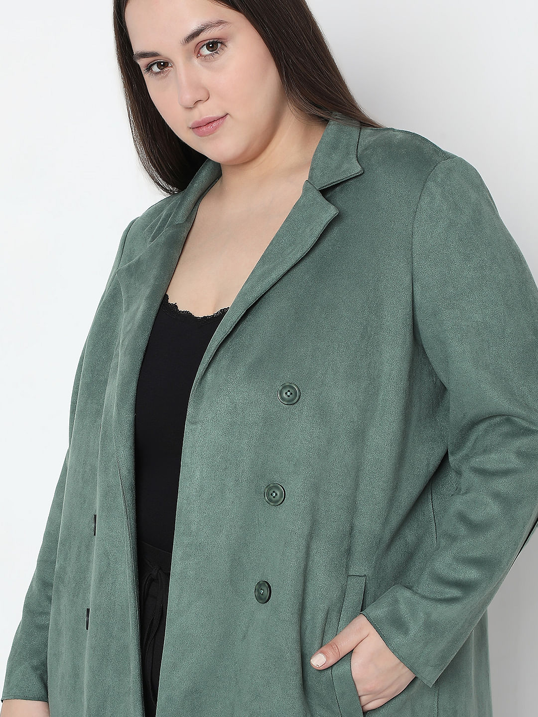 Curve Green Suede Jacket - Image 6