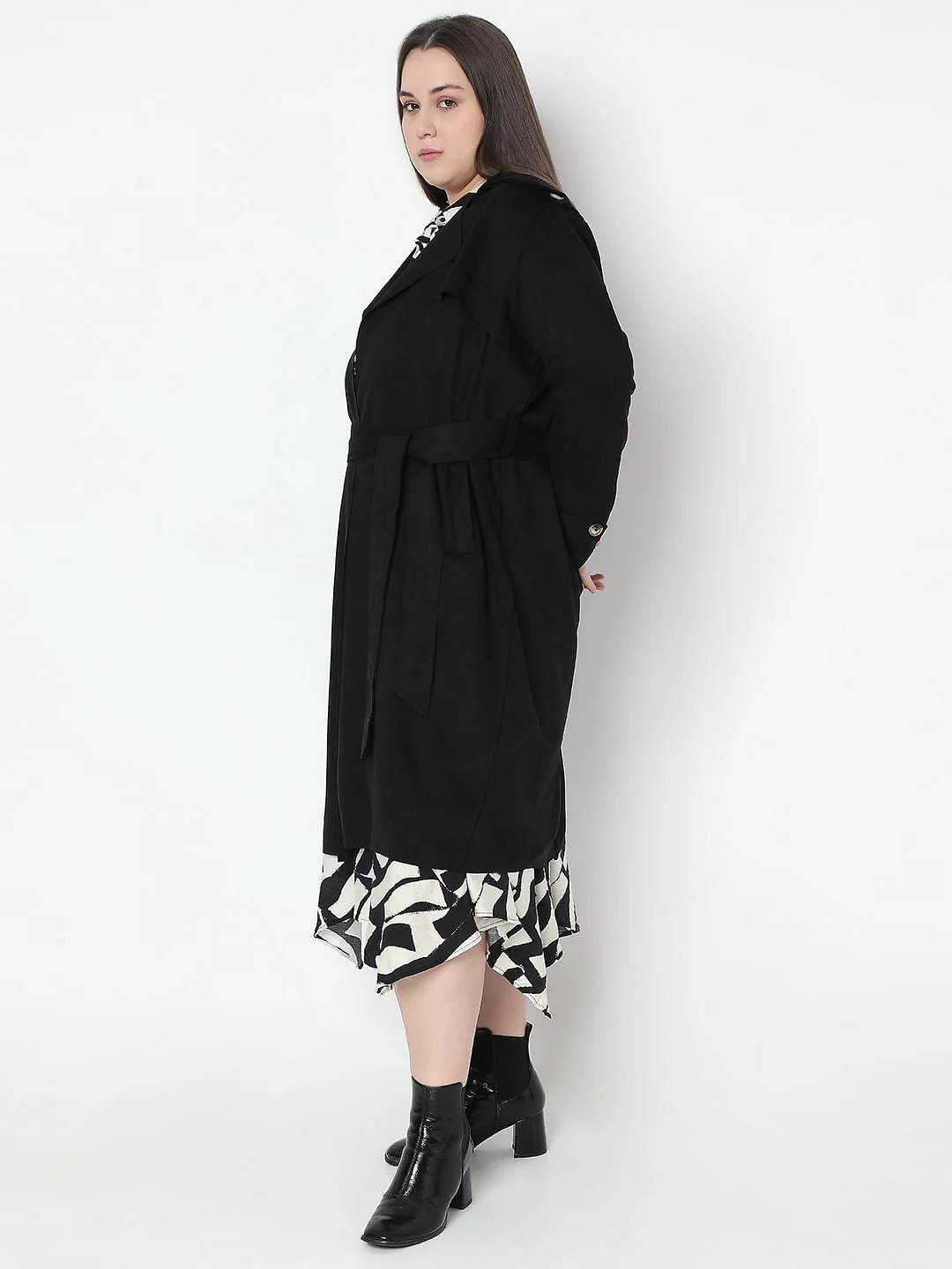 Curve Black Suede Long Coat - Image 3