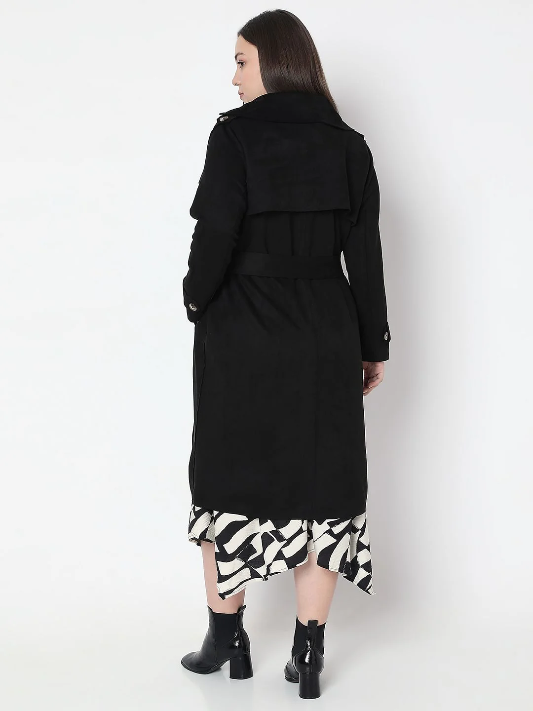 Curve Black Suede Long Coat - Image 4