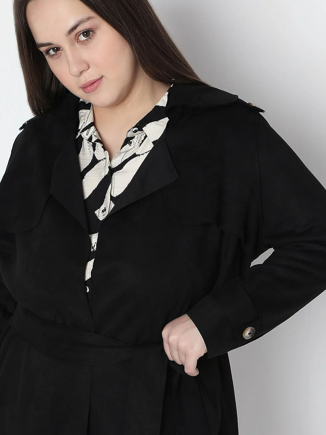 Curve Black Suede Long Coat - Image 5