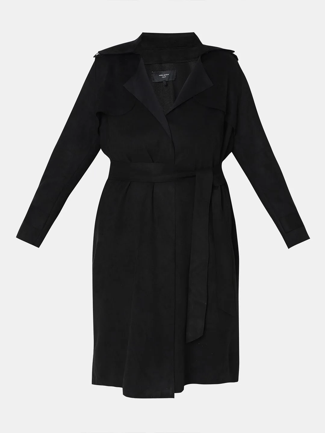 Curve Black Suede Long Coat - Image 7