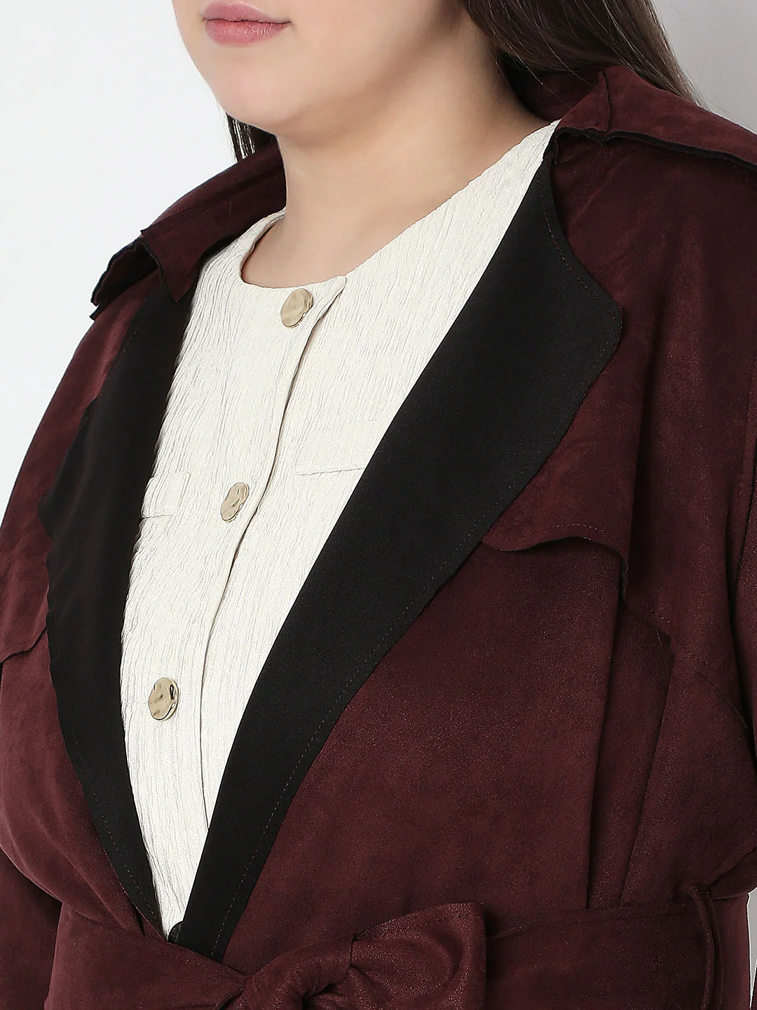 Curve Chocolate Brown Suede Long Coat - Image 6