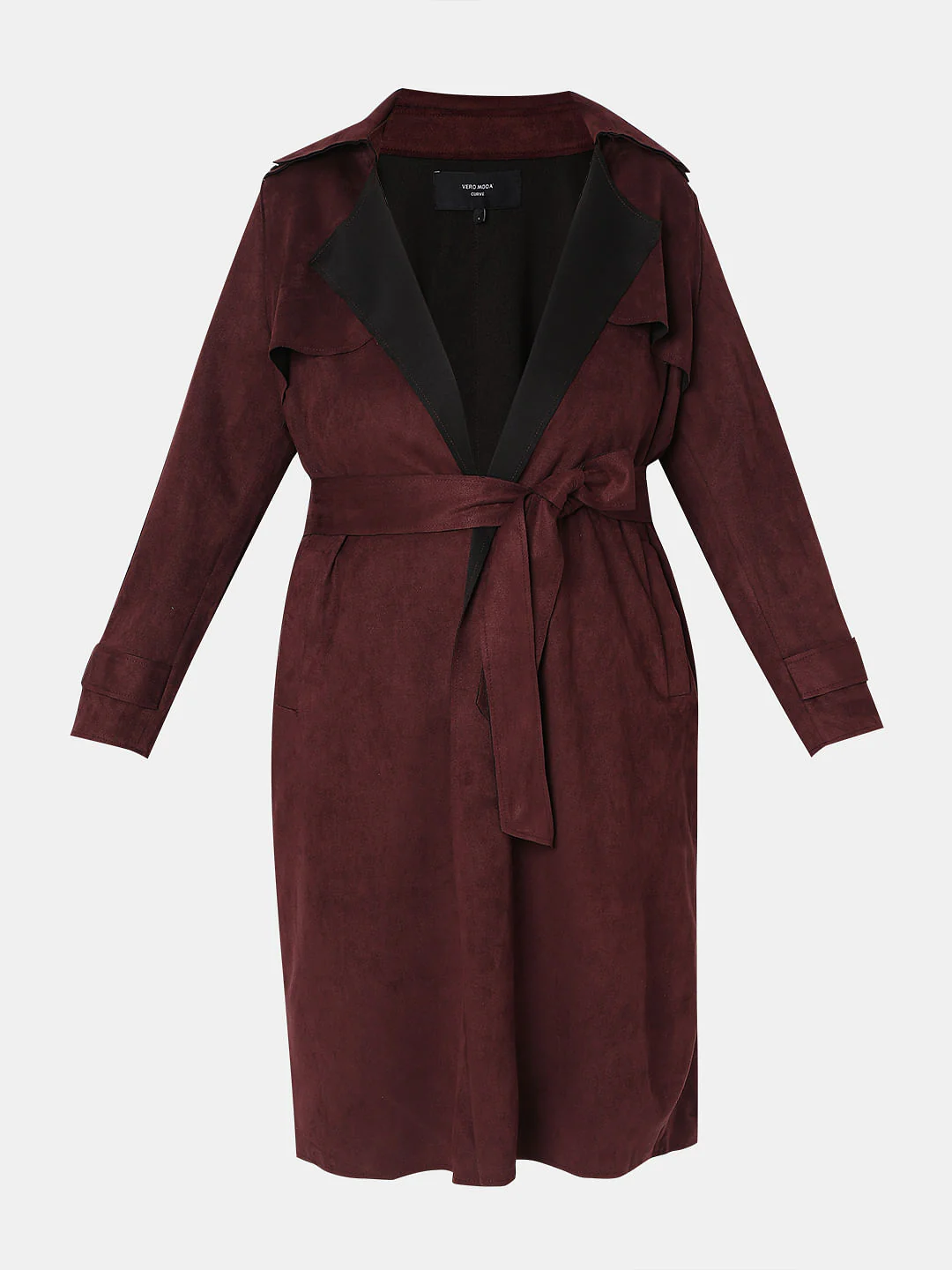 Curve Chocolate Brown Suede Long Coat - Image 7