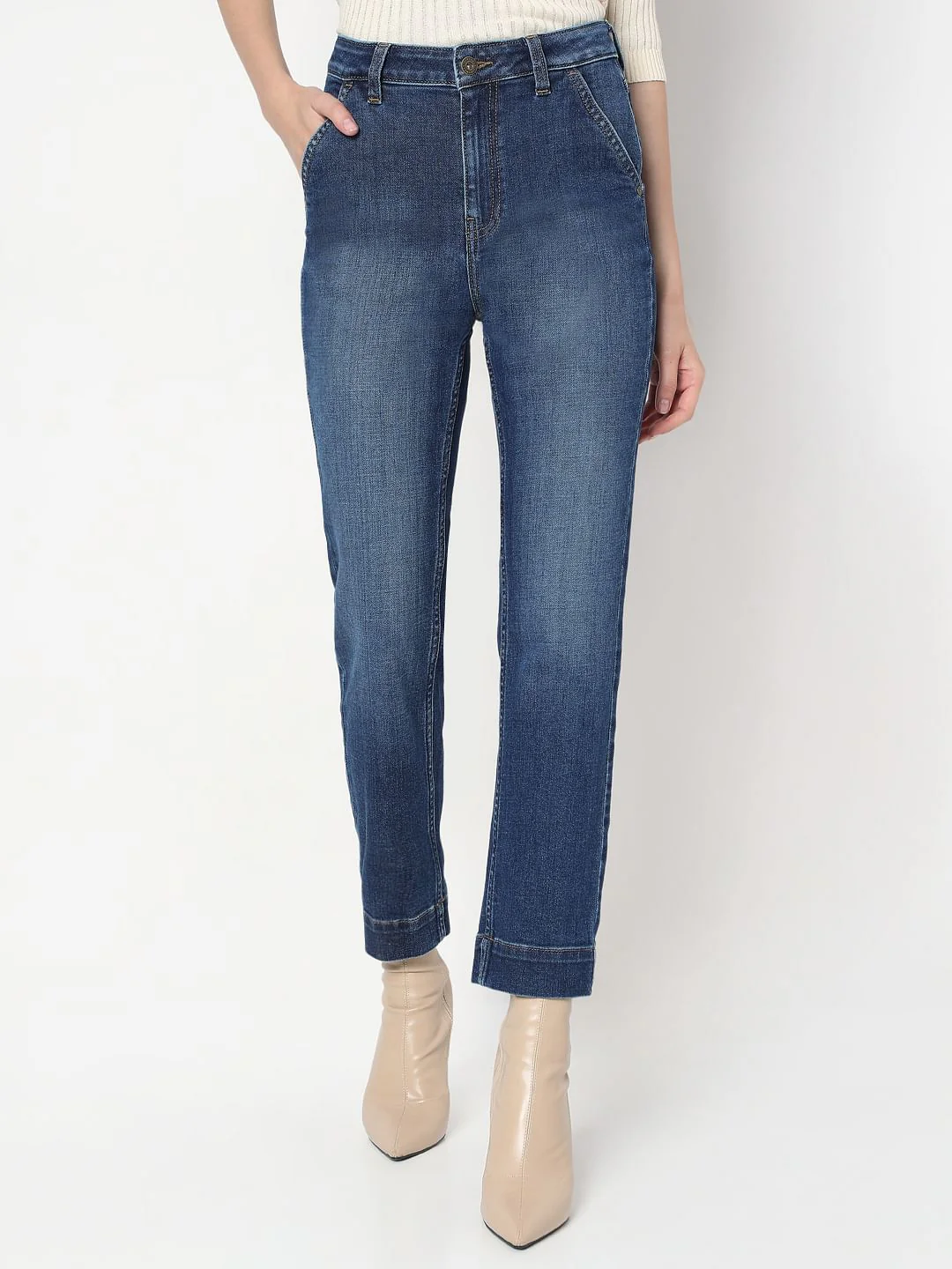 Dark Blue High Rise Straight Fit Jeans - Image 2