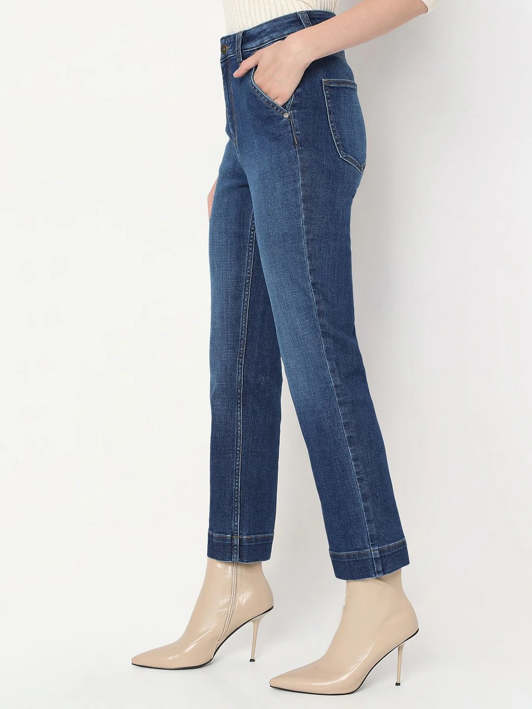 Dark Blue High Rise Straight Fit Jeans - Image 3