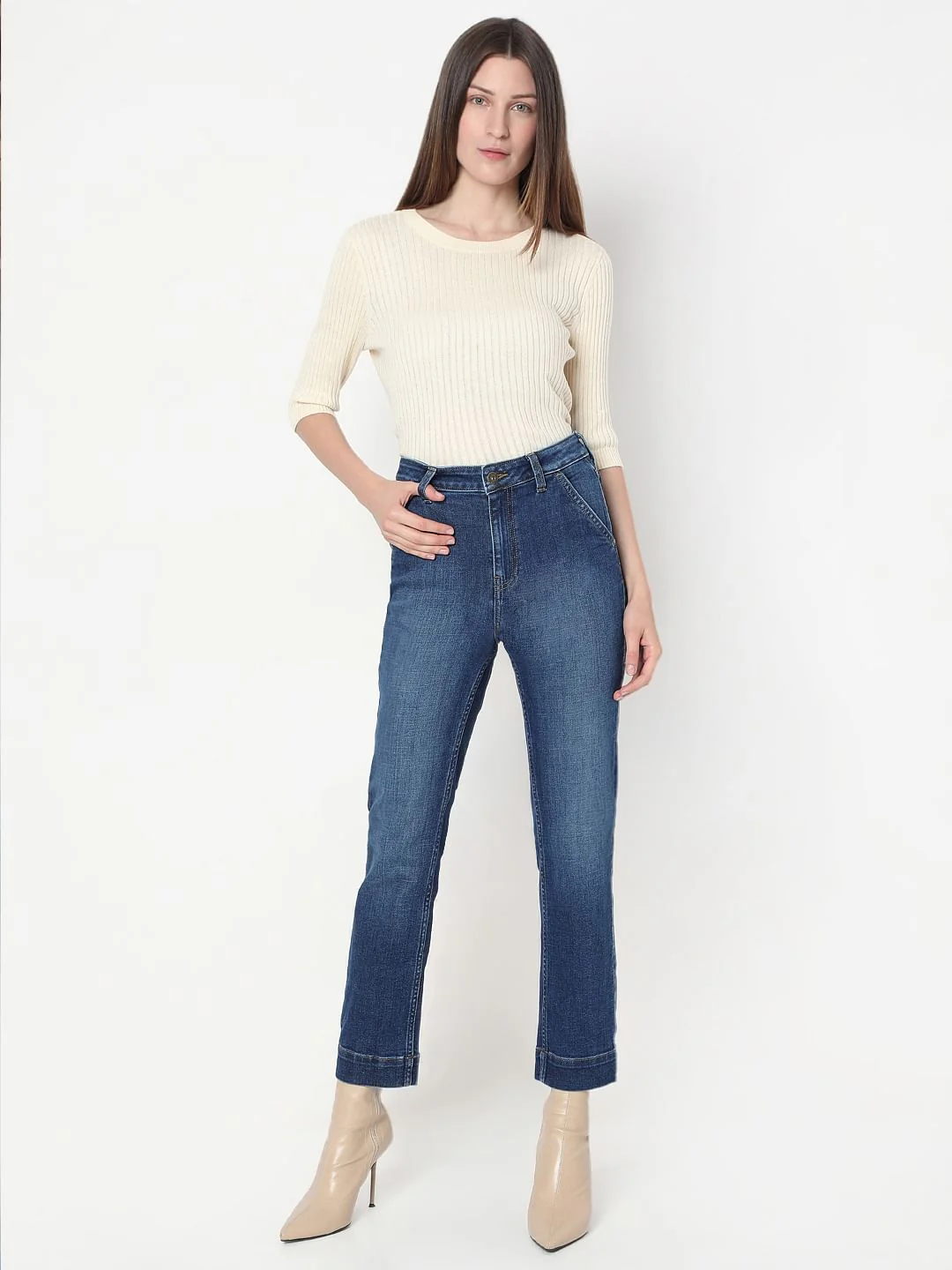 Dark Blue High Rise Straight Fit Jeans - Image 5