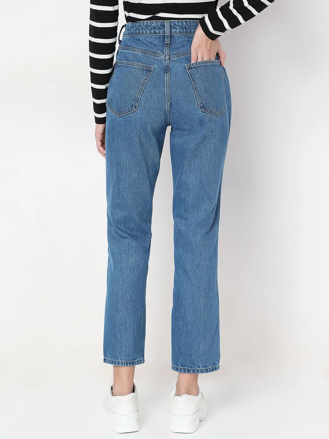 Blue High Rise Mom Jeans - Image 4
